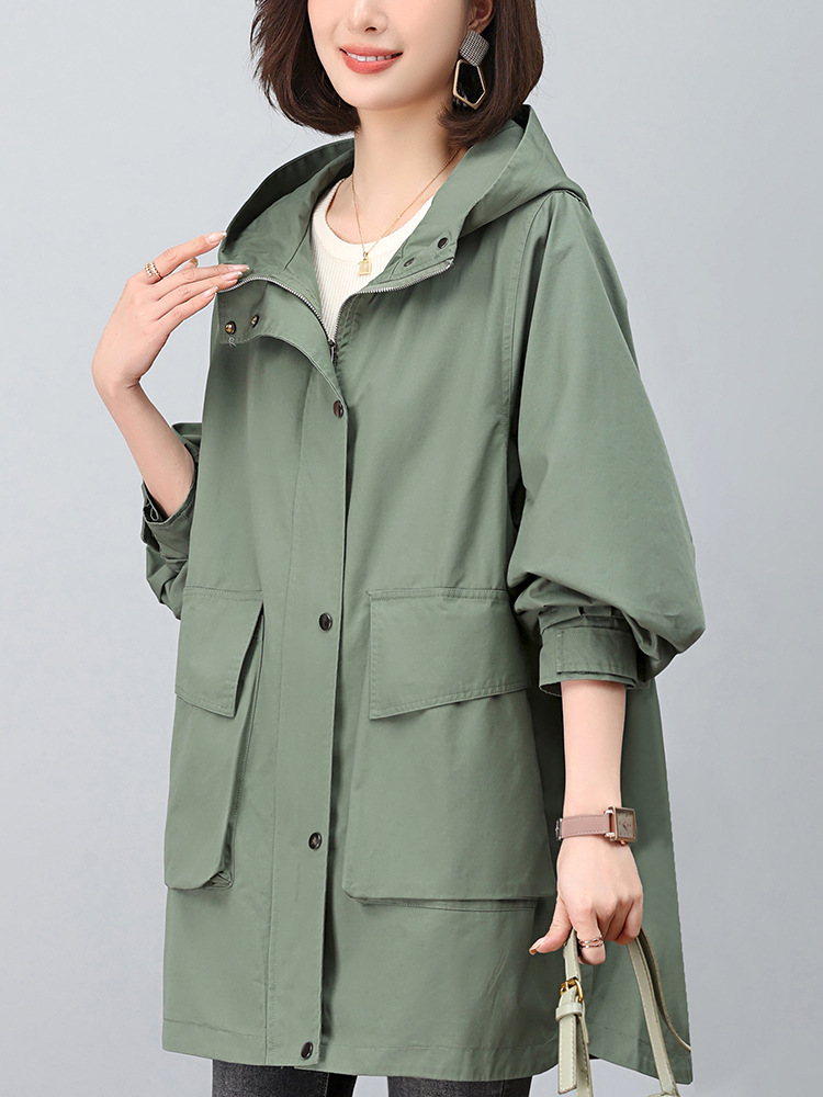 Picture of Windbreaker Coat Women's Mid-length 2024 New Spring Hooded Mother Loose Casual Fashion Age-reducing Pure Cotton Top