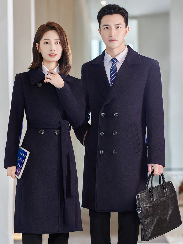 Picture of High-end professional woolen coat long 4s store sales department hotel front desk work clothes woolen coat workwear winter