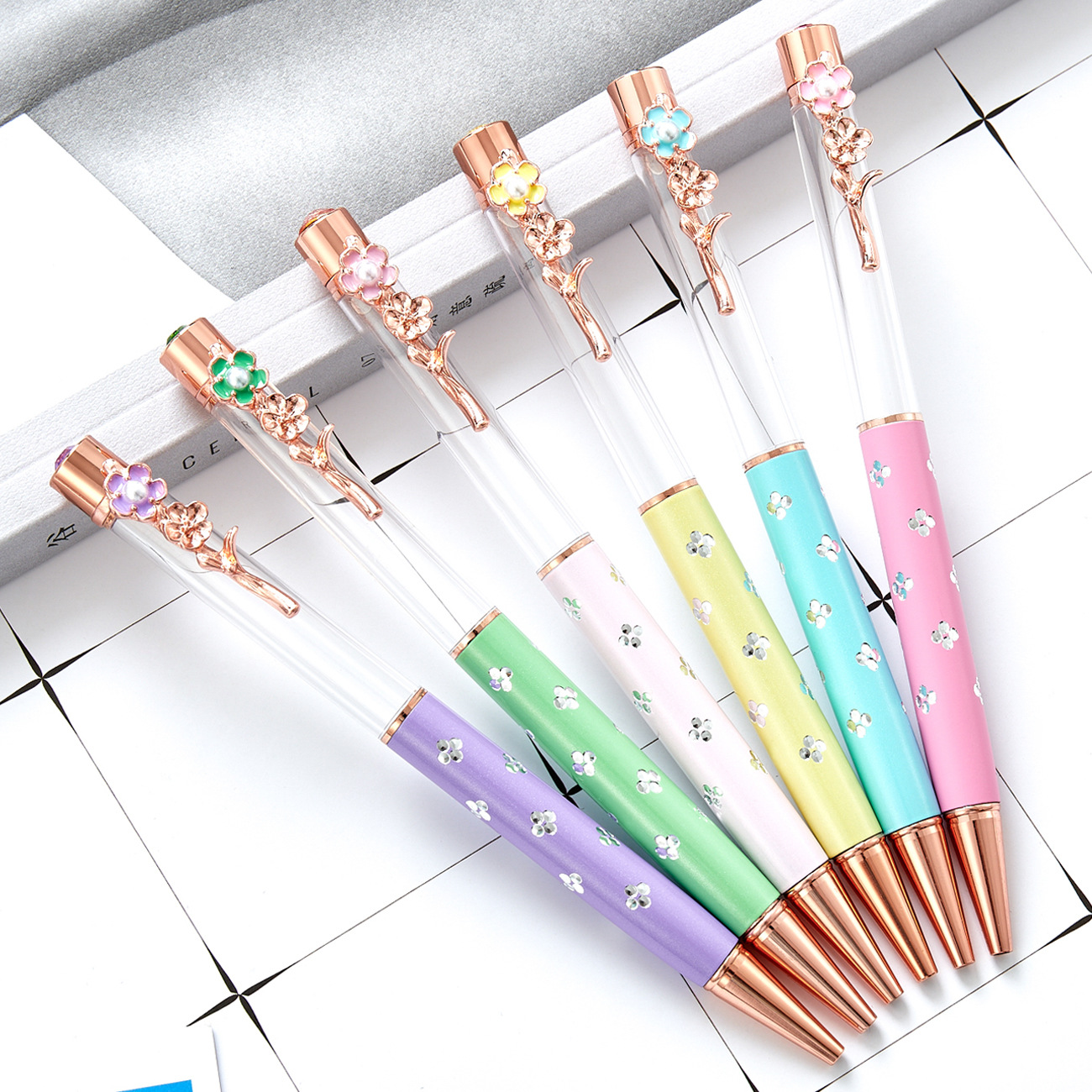 diy Camellia Pearl empty tube pen in stock wholesale empty tube ballpoint pen handmade colorful flower empty Rod pen pen