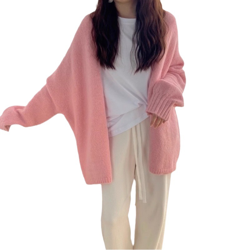 Gentle style soft glutinous Arctic velvet pink sweater for women autumn and winter New loose lazy style outdoor wear all-matching knitted top