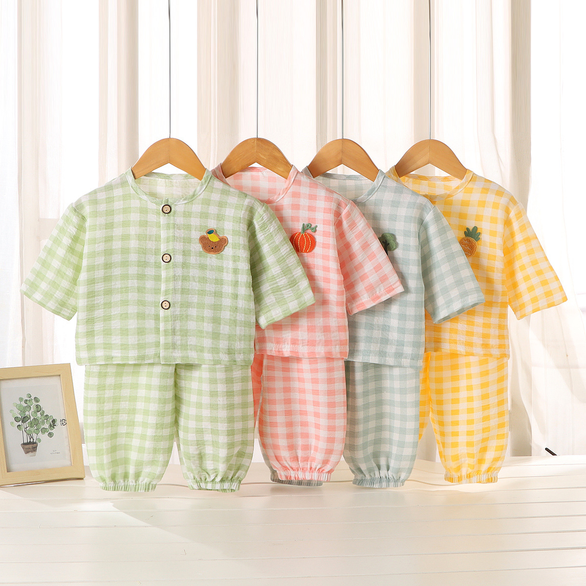 Boys and Girls Cloud Cotton Home Clothes suit Summer Cardigan Cartoon Children's Pajamas Top Pants Spring and Autumn Two-piece Set