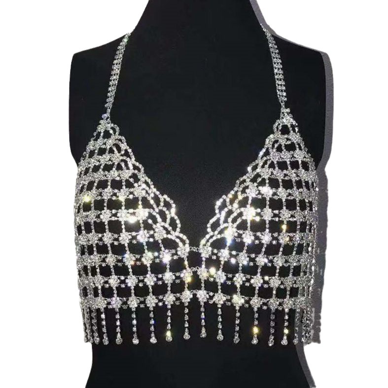 Picture of European and American cross-border rhinestone shiny chest body chain beach bikini sexy bra chain