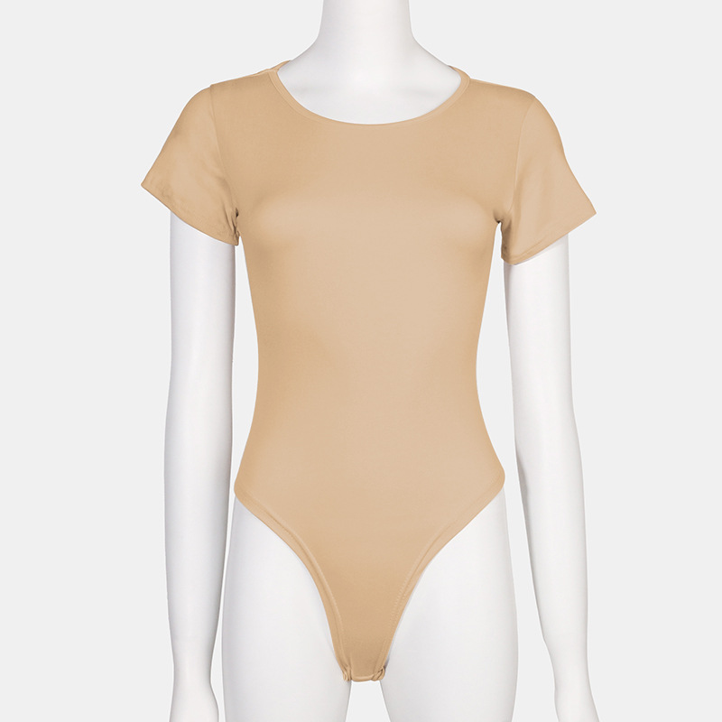Picture of Russian Cross-Border Export Round Neck Short-Sleeved T-Shirt Bodysuit One-Piece Top Pure Color Sexy Jumpsuit