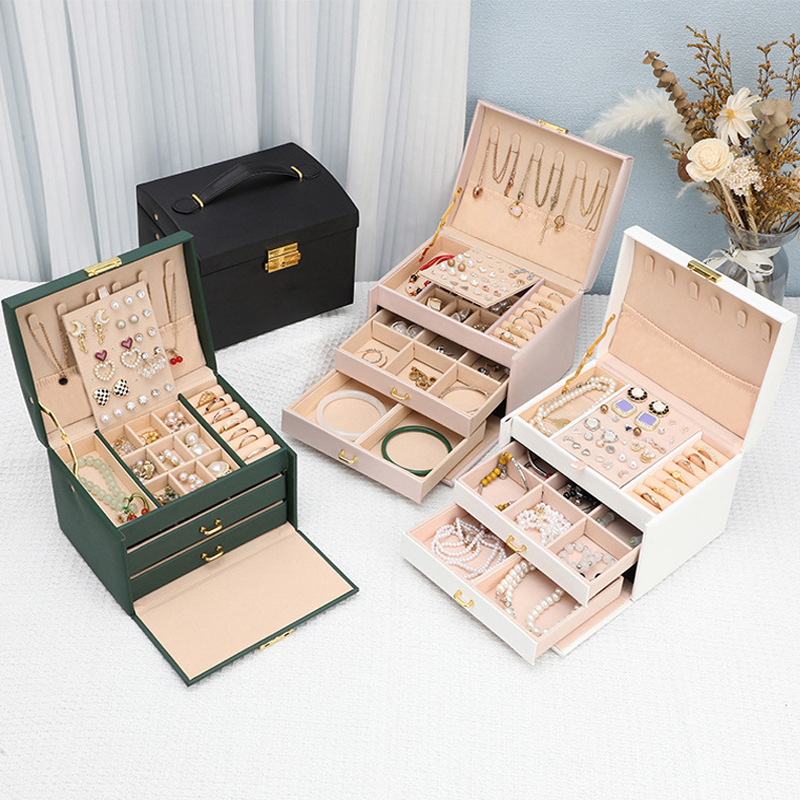 Cross-Border Drawer Jewelry Storage Box Large Capacity Lockable Necklace Ring Earrings Jewelry Box Light Luxury and High-End