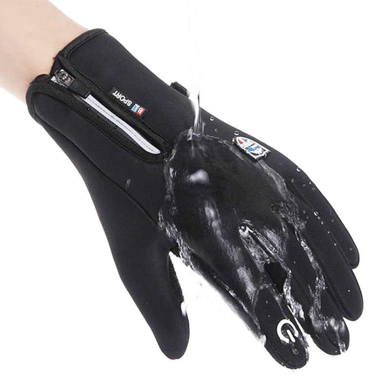 Picture of Cross-border cycling touch screen waterproof shield zipper design autumn and winter fleece-lined warm non-slip men and women windproof fleece gloves