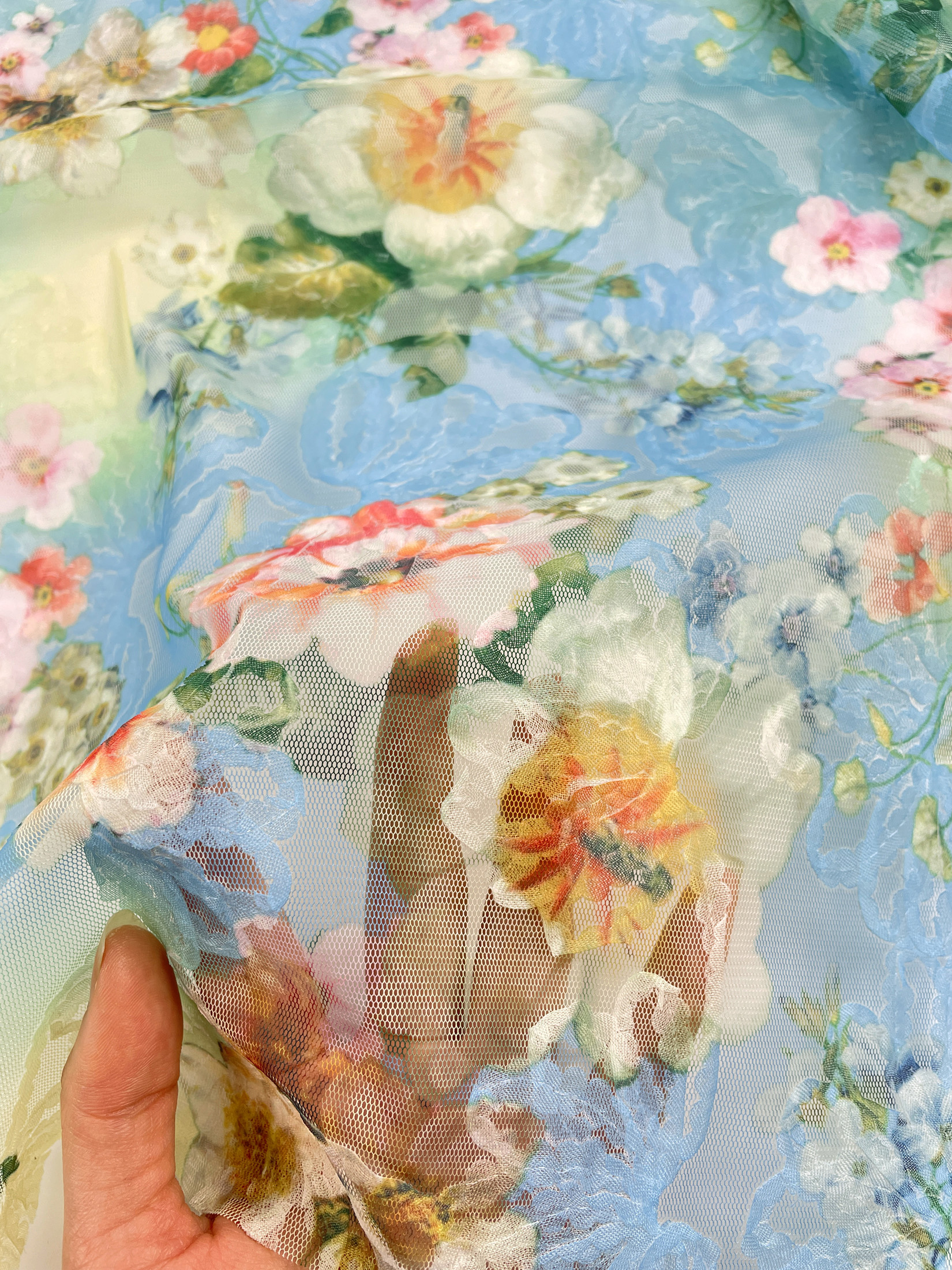 Picture of Super Fairy Micro-stretch Blue Mesh Flower Fabric dress Skirt Fashion Dress Clothing Fabric