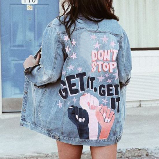 Casual Fashion European and American Print Denim Jacket Women Loose Laps Collar Denim Jacket Top 2299
