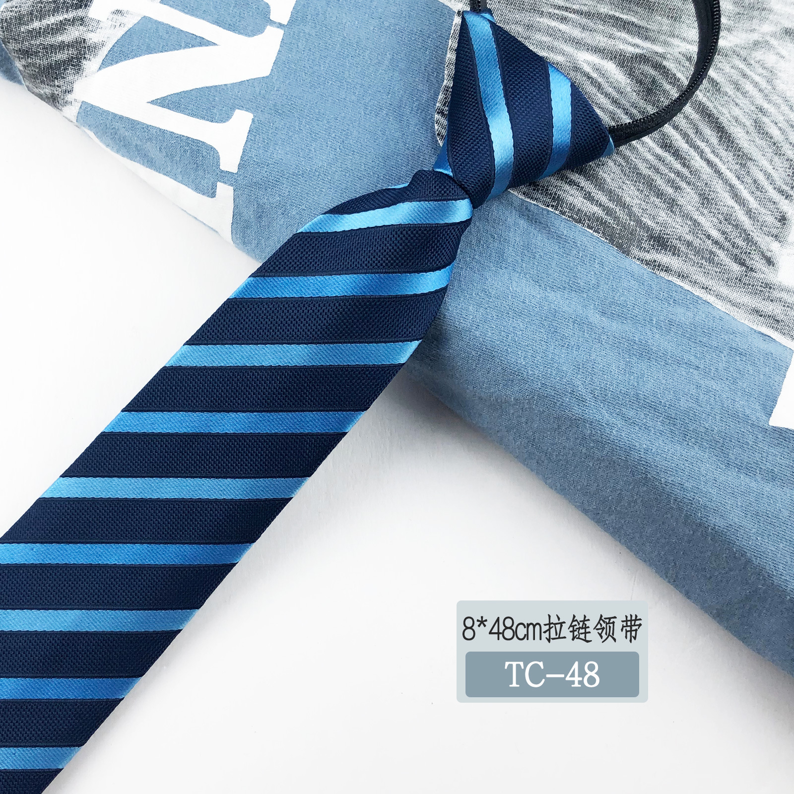 Picture of Men's tie business lazy striped zipper Korean version of wholesale formal jacquard polyester yarn-dyed 8cm easy to pull professional