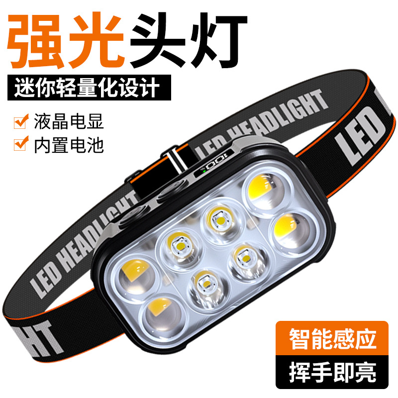 Cross-Border New Type-C Charging Multi-Function Led Sensor Headlight Outdoor Portable Red and White Dual-Light Mini Headlight