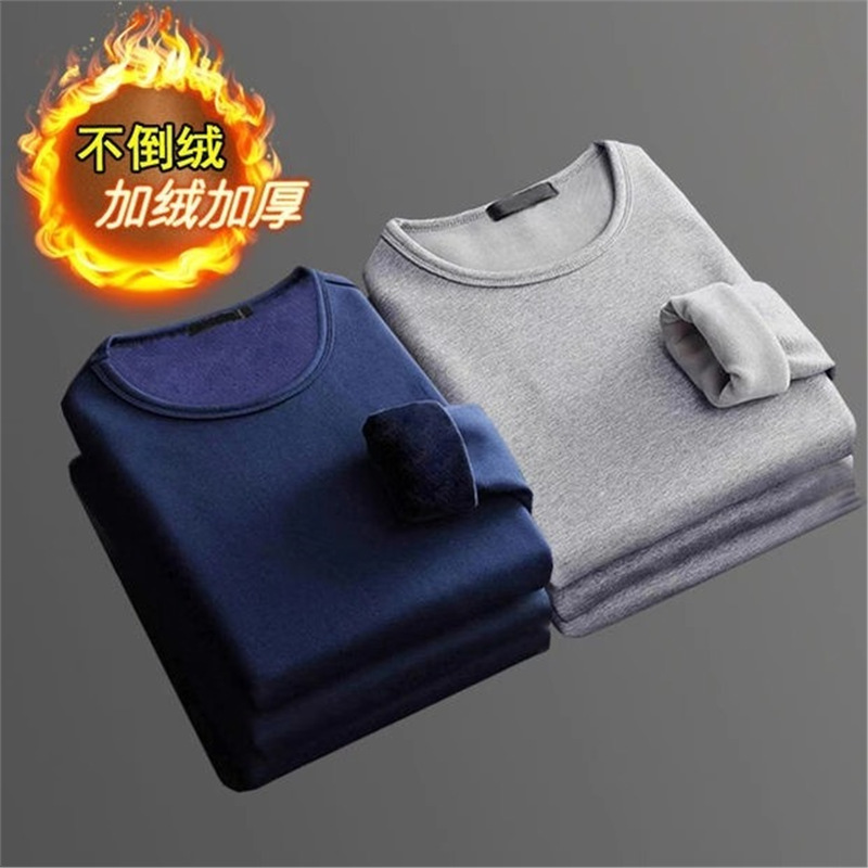 Picture of Long-sleeved T-shirt Women's Winter Trendy Brand Solid Color Crewneck Base Shirt fleece-lined Thickened Warm Inner Clothes Trendy T-shirt