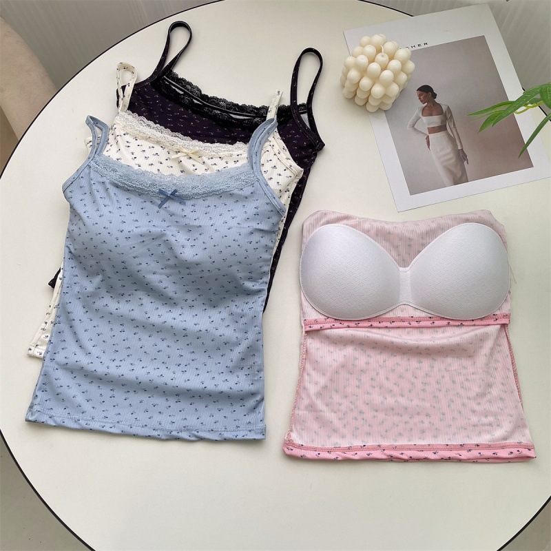 Picture of bm wind ice silk floral suspenders vest with chest pad one-piece beautiful back inside and outside wear Korean pure suspenders underwear
