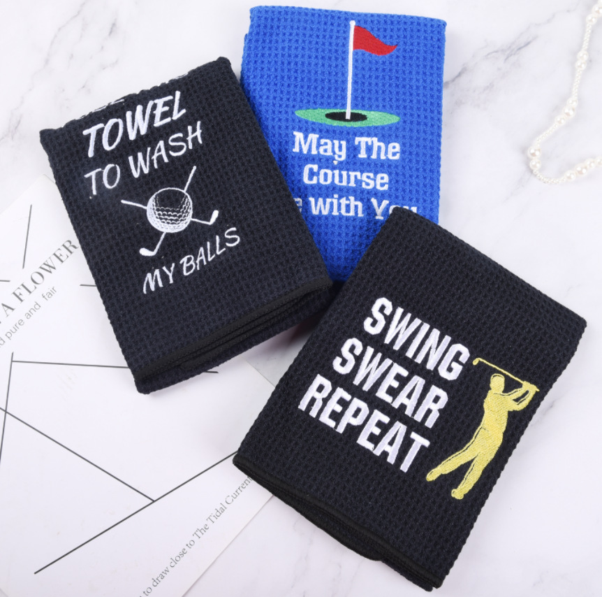 Golf Towel Logo Microfiber Sports Towel Waffle Print with Carabiner Pineapple Plaid Towel