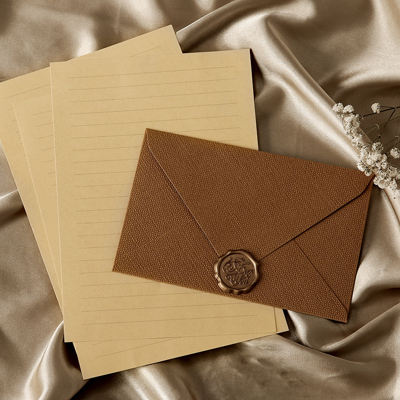 Picture of Linen Envelope Letter Paper Set Retro Love Letter Chinese Style Cowhide Special Paper Invitation Postcard Fire Paint Envelope
