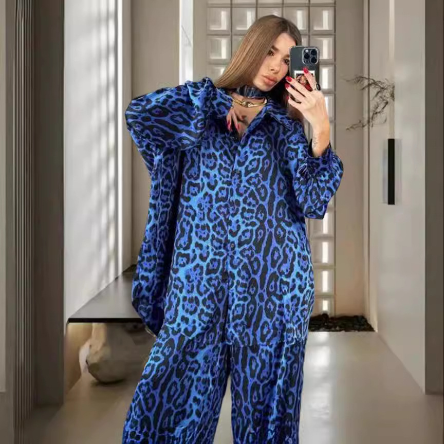 2024 cross-border Amazon AliExpress spring and autumn temperament long sleeve leopard print loose fashion new two-piece set