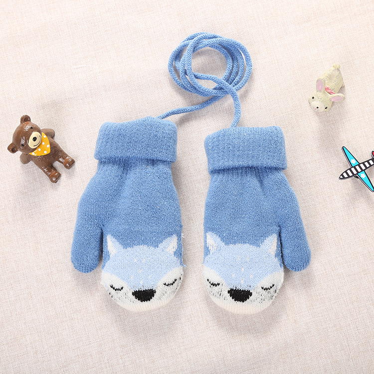 Picture of 3-Year-Old Cute Little Fox Winter Double-Layer Knitted Wool Fleece-Lined Thick Outdoor Warm Gloves Cartoon for Boys and Girls