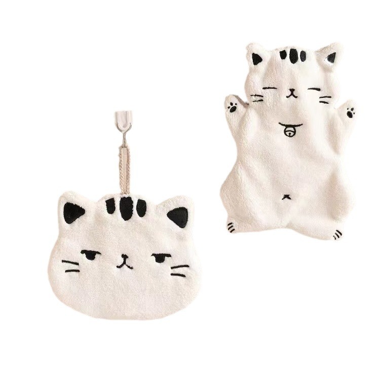 Picture of Cartoon towel can be hung non-stinky kitchen bathroom cute cat absorbent increased thick coral fleece towel