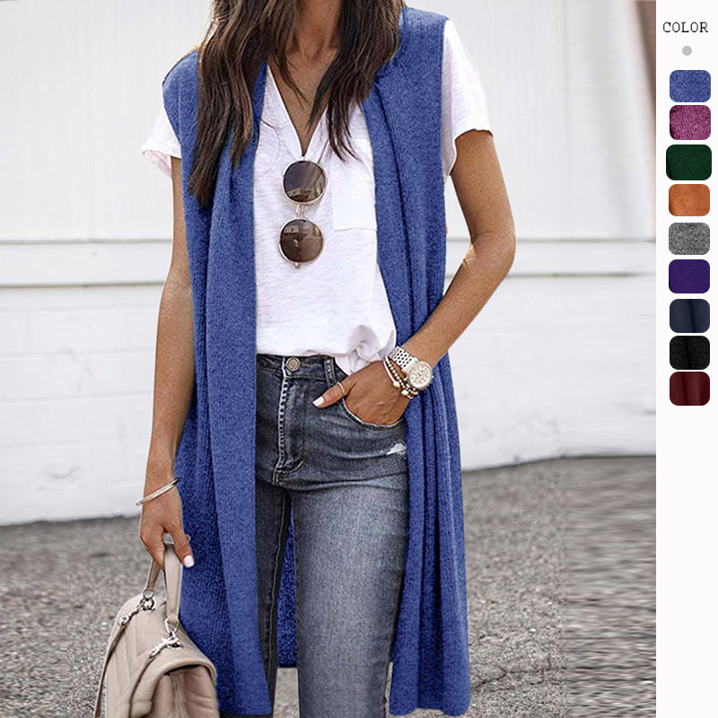European and American 2023 Cross-border Amazon New Shoulder Cardigan eBay Fashion Trend Long Sleeveless Vest for Women