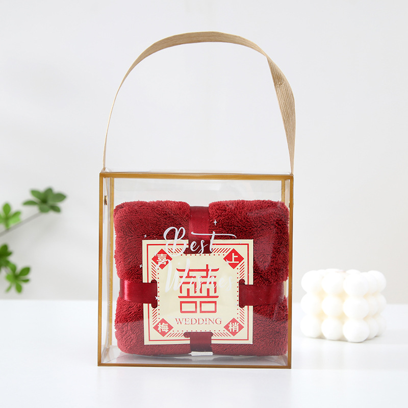 Picture of Hand gift towel wholesale coral velvet square wedding gift box towel wedding candy box towel Xi word New