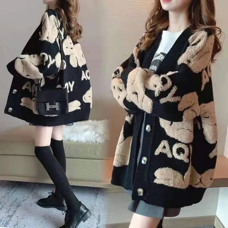Picture of Sweater coat spring women's clothing 2023 new trendy lazy Korean style loose plus size knitted cardigan thickened trendy