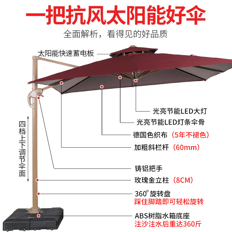 Picture of Large Garden Roman Umbrella Outdoor Parasol with Light Four-Corner Umbrella Courtyard Rooftop Outdoor Commercial Stall Advertising Umbrella