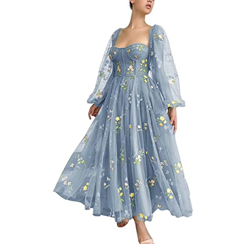 Picture of European and American hot evening dress foreign trade cross-border Amazon hot party lace embroidered A- line lace long jumpsuit