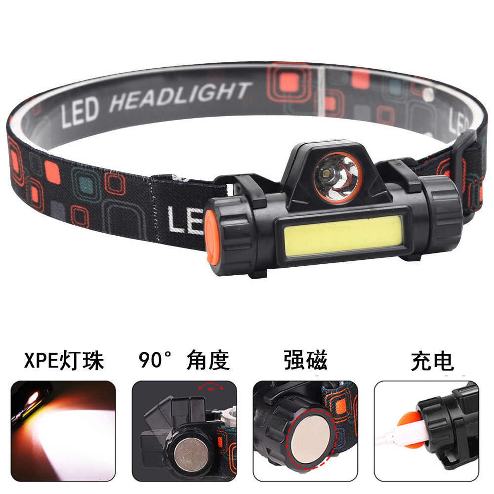 LED Outdoor Strong Headlight Multifunctional Lighting USB Rechargeable Headlight COB Mountaineering Fishing Headlight