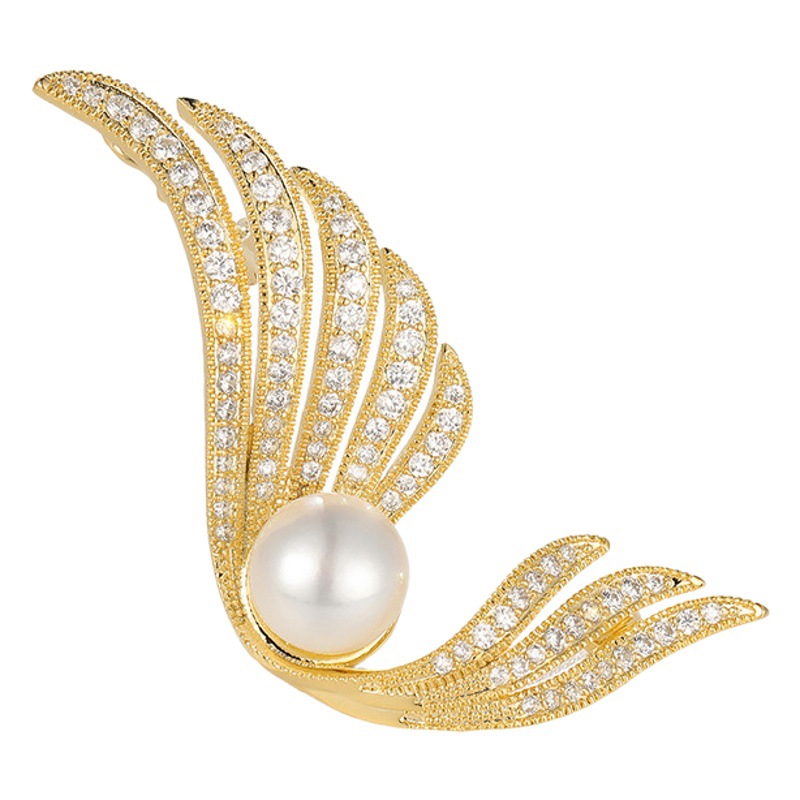 Luxury Jewelry High-end Brand Natural Freshwater Pearl Feather Brooch Double-use Men's Show Model Accessories