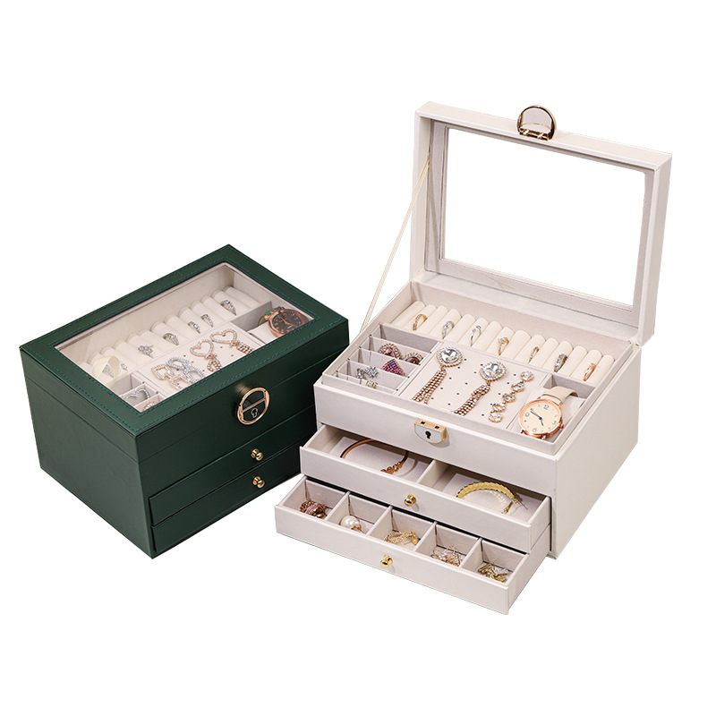 Jewelry Box Desktop Organizer for Necklaces, Rings, Earrings, and Accessories, Three-Layer Display Jewelry Case, Stylish