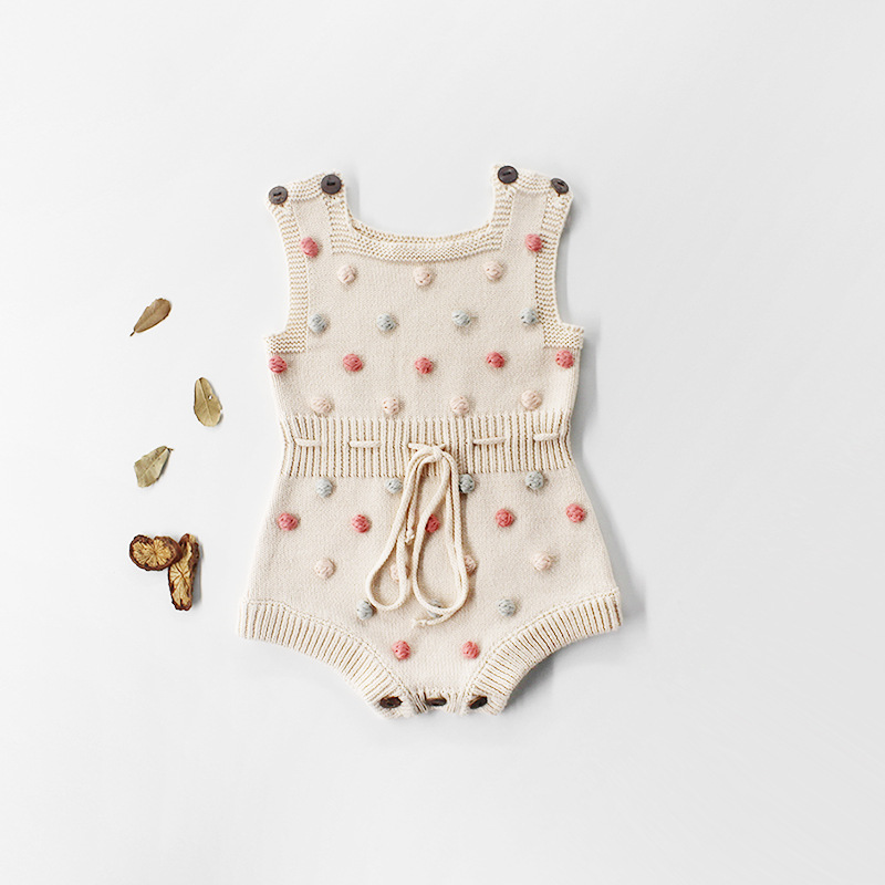 Picture of 2025 Spring Handmade Pom-Pom Baby Knitted Romper Onesie for Infants and Toddlers, Ins Style