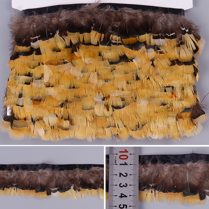 Picture of Wholesale Copper Chicken Yellow Feather Fabric Edge Ribbon DIY Small Feather Skirt Clothing Accessories Decoration Wedding Lace 1m