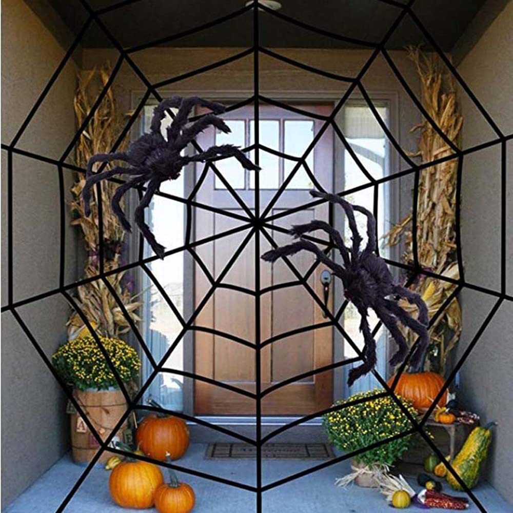 Picture of Spider web super large spider triangle web Halloween decoration props party trick simulation plush spider wholesale