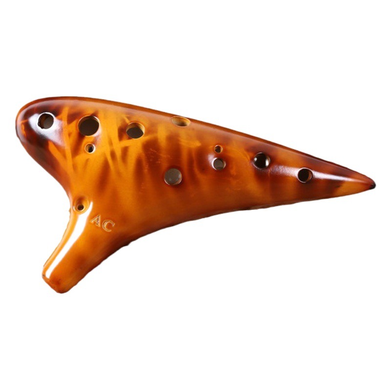 Smoked burning pattern amber yellow twelve-hole Ocarina Alto C tone AC tone accurate ceramic production professional musical instrument batch
