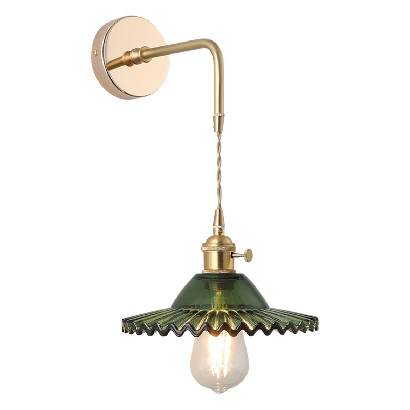 Japanese Style Retro Brass Glass Wall Lamp Modern Nordic Bedside Wall Lamp Simple Bathroom Bathroom Mirror Front Lamp