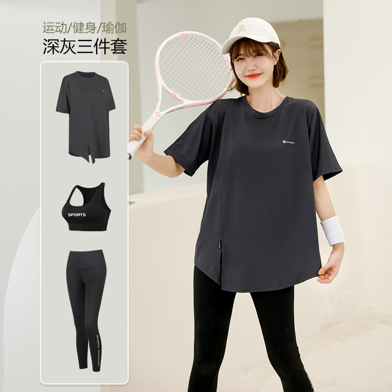 Picture of Running suit Women's Summer Outdoor Morning Running Sports Long-sleeved Three-piece Set Loose plus size Yoga Fitness Suit for Beginners