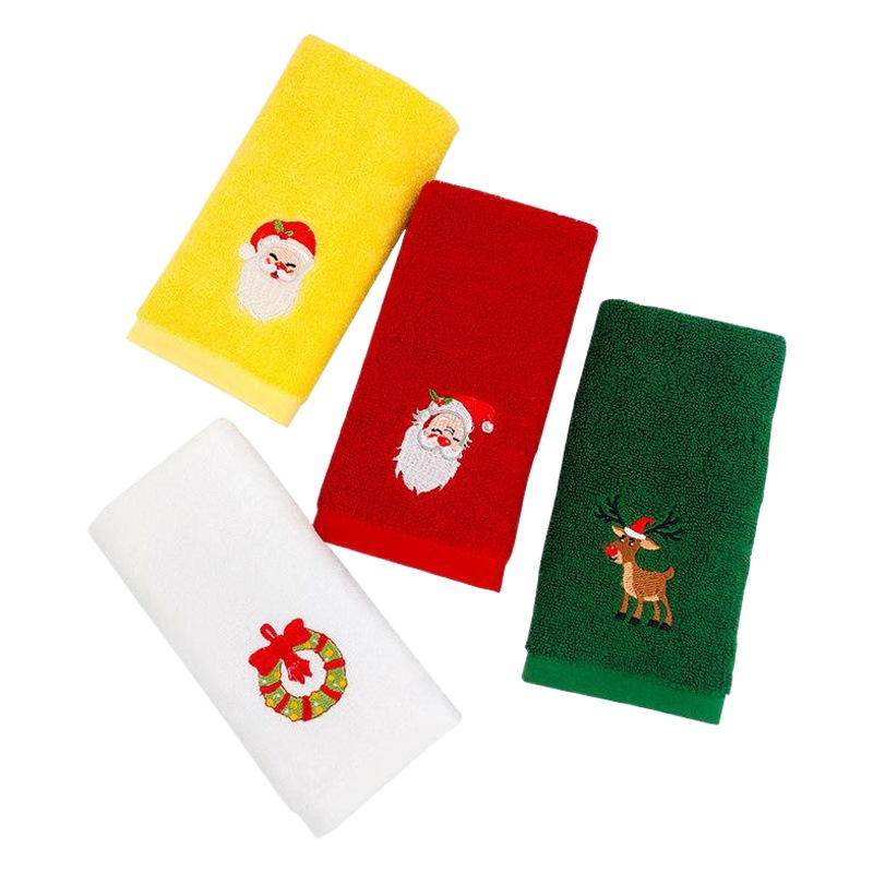 Christmas Towel Set Pure Cotton Christmas Embroidered Kitchen Hand Towel Cross-Border Halloween Gift Towel Custom Logo