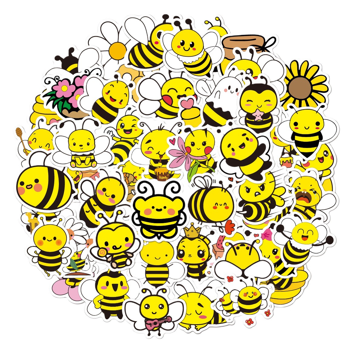 Cross-Border 50 Little Bee Stickers Cute Cartoon Mobile Phone Computer Luggage Graffiti Decoration Waterproof Kidsren's Stickers