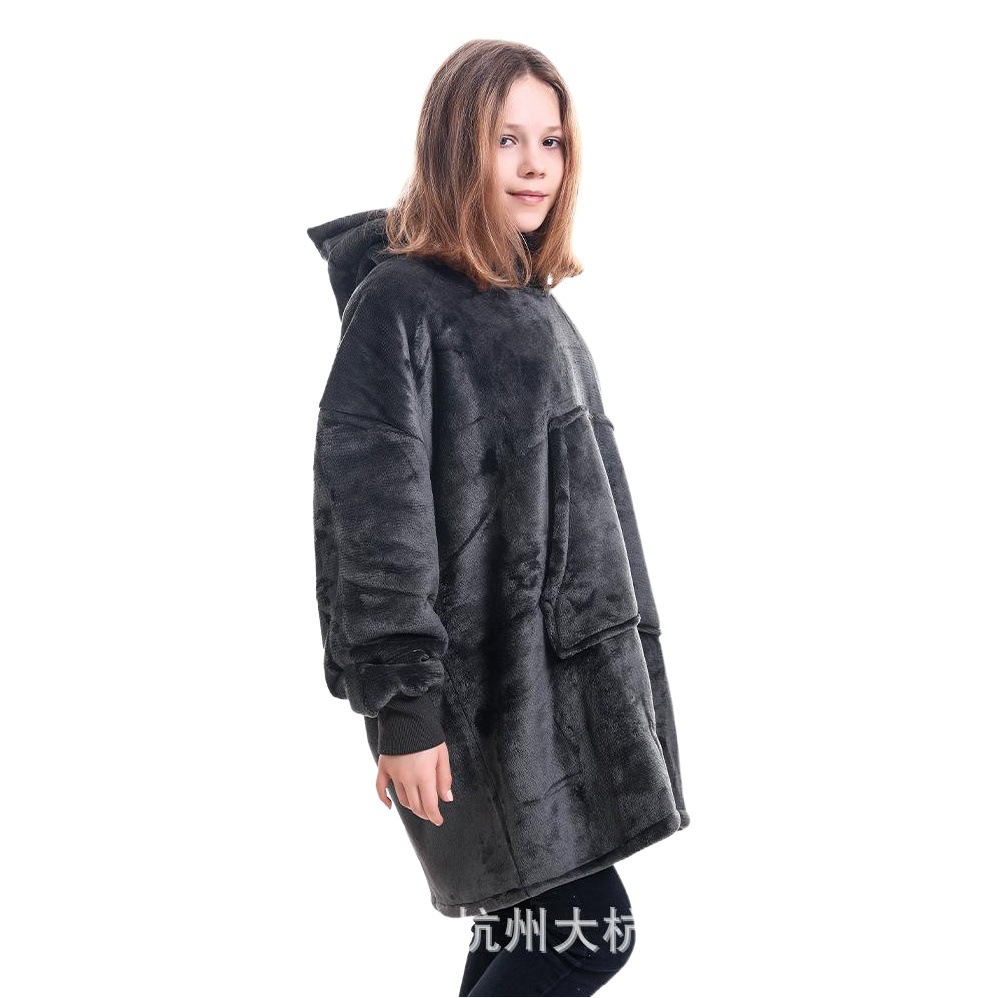 Cross-Border European and American Large Size Sweatshirt for Women Plus Velvet Double Layer Warm Thickened Hooded Home Clothes Lazy Blanket Pullover to Protect Against Cold