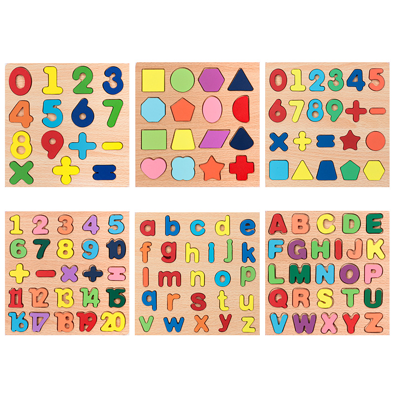 Picture of Wooden Kidsren's Number Board Letter Board Puzzle Puzzle Geometric Shape Matching Hand-grabbing Panel Early Education Educational Toys