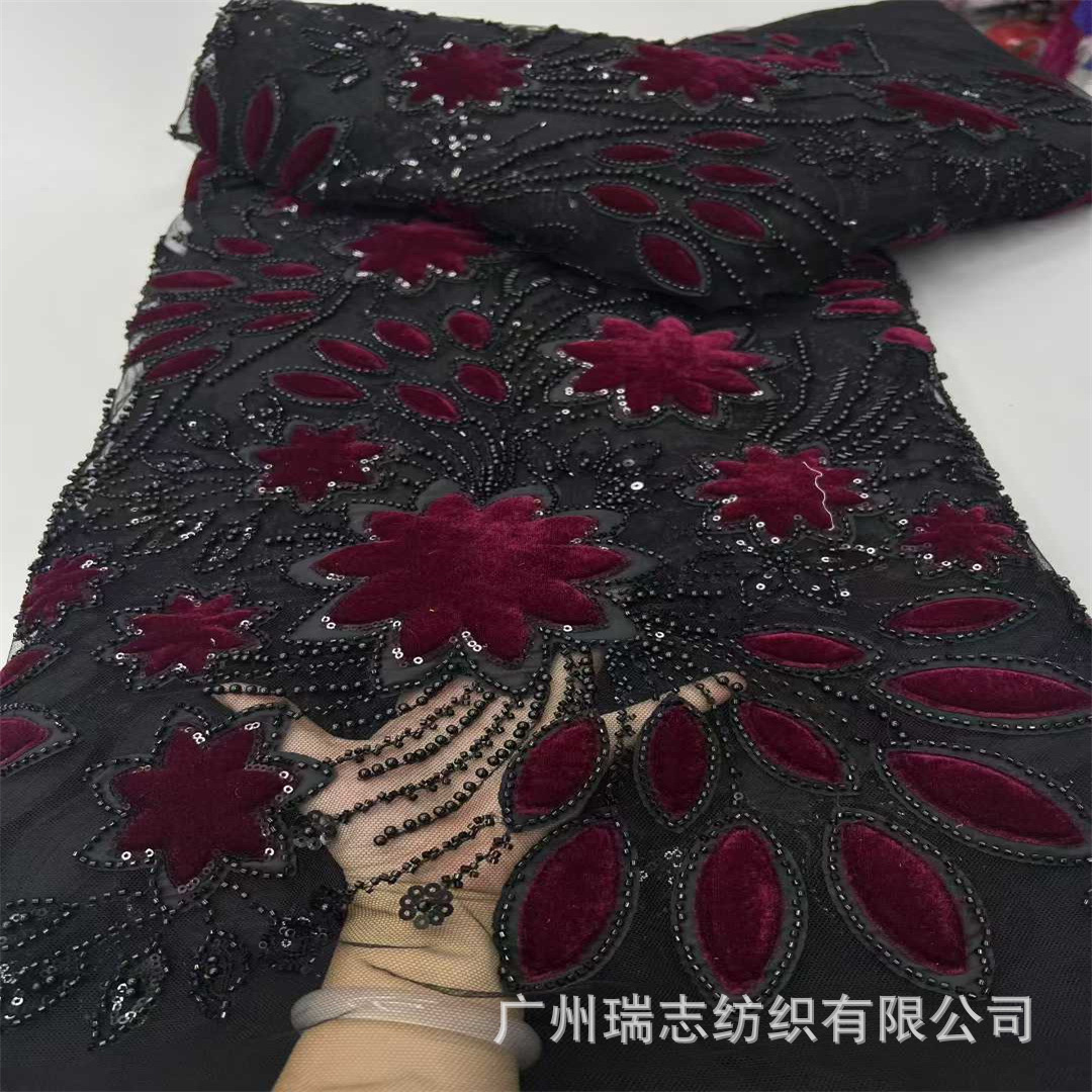 Picture of New Sequin Embroidered Velvet Fabric Embroidered Mesh Bottom Lace Fashion Wedding Dress Fashion Dress Accessories