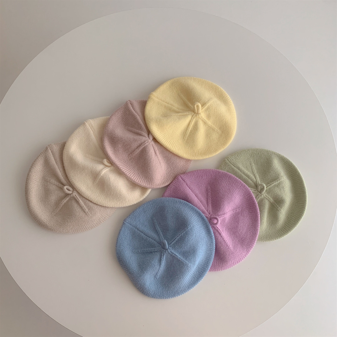 Solid Color Baby Hat Spring and Autumn Thin Concave Pumpkin Hat Knitted Wool Hat Berets for Boys and Girls