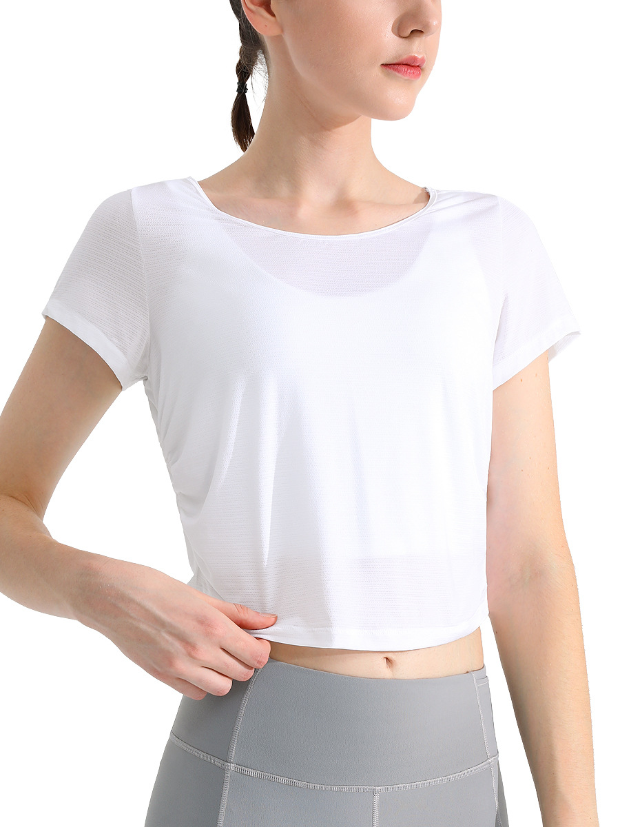 Picture of Cool Yoga Wear Short-Sleeved Women's Quick-Drying Breathable Beautiful Back T-Shirt Running Training Fitness Top Casual Sports Cover-Up