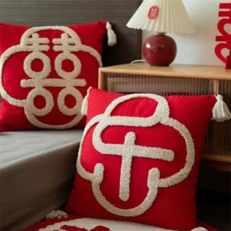 Picture of Wedding pillow a pair of festive red pressing bed pillow living room sofa wedding wedding pillow wedding wedding room decoration