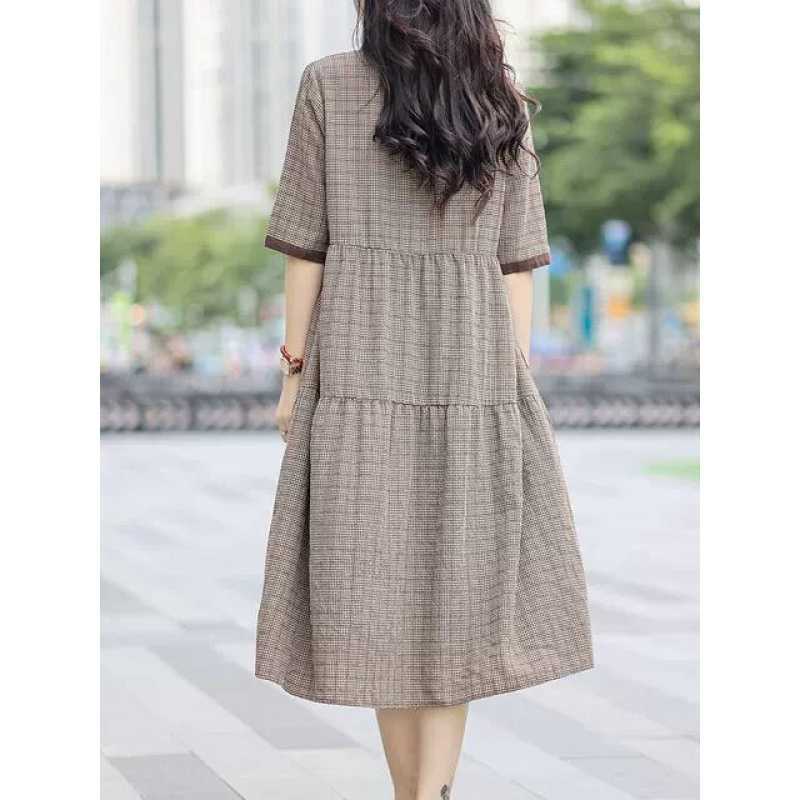 Picture of POLO Collar dress Women's 2023 Spring and Summer New Socialite Light Luxury Plaid Mid-length Loose plus size Belly Covering Dress