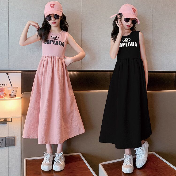 Picture of Girls' Summer Dress Stylish Princess Dress Sleeveless Long Dress Girls' Tank Dress Children's Summer Casual Dress
