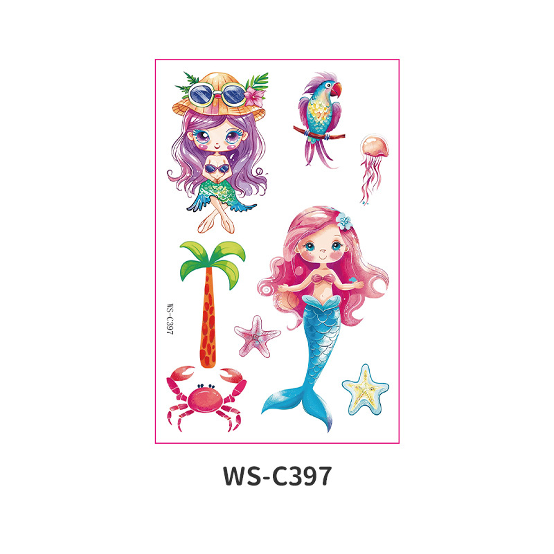Picture of Cross Border Waterproof Sweat Tattoo Children Cartoon Dream Party Princess Theme Stickers suit Mermaid Tattoo Stickers