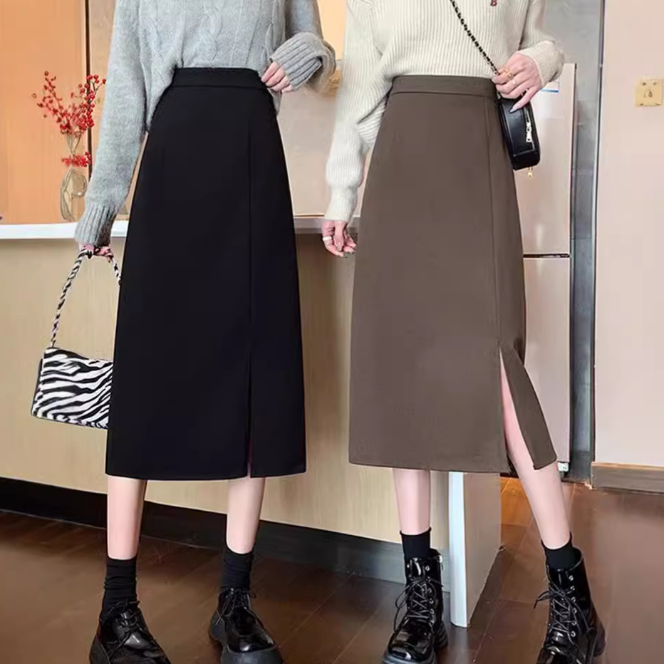 Split Suit Skirt Women's Mid-length High Waist A- line Skirt Slimming All-match Hip Skirt 2024 New Spring Dress