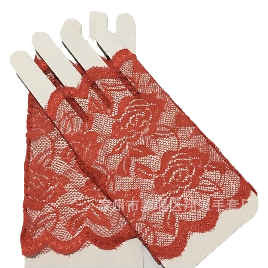 Women's Short Lace Half-Finger Sun Protection Gloves Black Finger Exposure Outdoor Scar Covering Tattoo Driving Sparkman Dance Cross Border