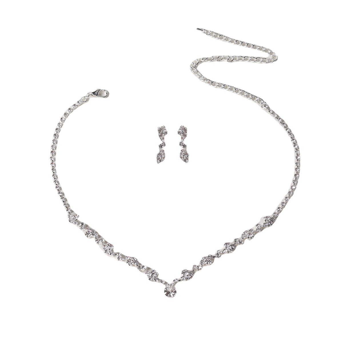 Picture of Cross-border Explosions European and American Fashion Elegant Flash Diamond Necklace Earrings suit Bridal Jewelry Women's Wedding Accessories 4867