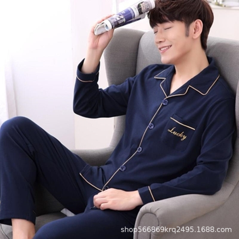 Picture of Pajamas Men's 2024 Spring and Autumn Cotton Long Sleeve Home Clothes Men's Boys Teenagers Thin plus size suit