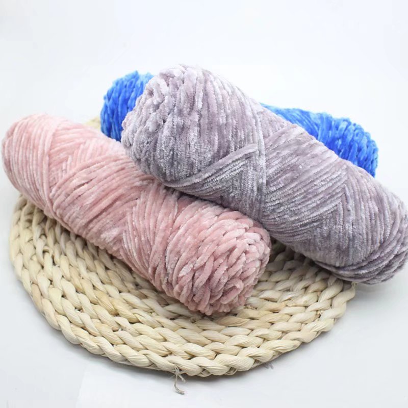 Chenille Wool Full Polyester Glossy Gold Velvet Chenille Medium Thick Hand Knitted Yarn Velvet Yarn Manufacturer Wool Wholesale